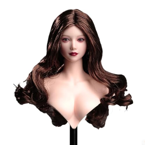 LFWDOCN 1/6 Scale weiblich militär Kopf I8-H003 Miniature Figur Eyes Are Movable Beauty Asia Girl Planted Hair Kopf Carved Model fit 12inch PH TBL JO ActionFigurn Body(Brown Curly Hair) von LFWDOCN