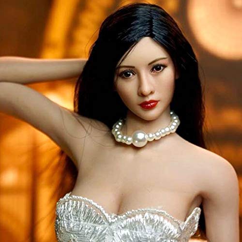 LFWDOCN DH019 1/6 Scale Female Figure Head Sculpt, Asian Beauty Series, Charming Girl Doll Head for 12 Inch Action Figure (B: Black Long Hair) von LFWDOCN