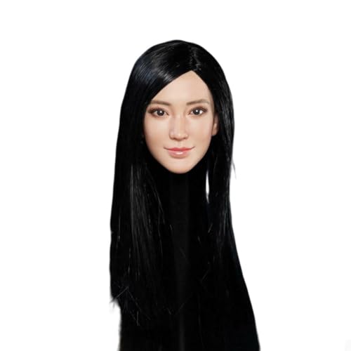 LFWDOCN SDH022 1/6 Scale weiblich militär Kopf Miniature Figur Collectible Beauty Asia Girl Planted Hair Kopf Carved Model fit 12inch PH TBL JO ActionFigurn Body(Black Long Hair) von LFWDOCN