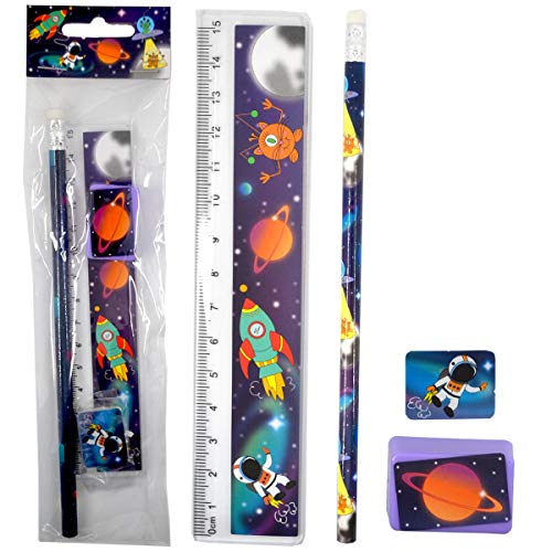 LG-Imports Schreibset Kinder Weltraum Space 12er Set Bleistift Spitzer Lineal Radierer Schule Mitgebsel Kindergeburtstag von LG-Imports