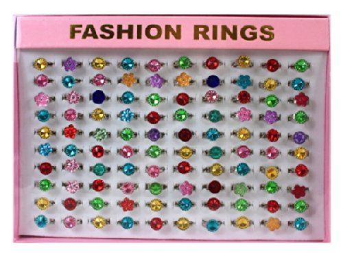 LG-Imports Set of 100 Rings Glitter Multiple Designs for Children von LG-Imports