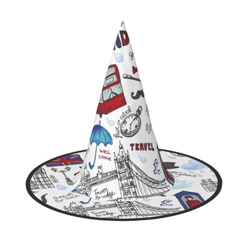 1PC Halloween Hut - London Print Hexen Dekor Party Rollenspiel Zubehör Magic Wizard Cap für Frauen Männer von LGHHGY