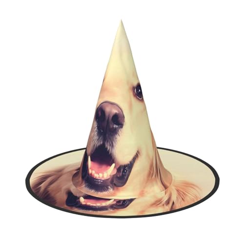 Halloween-Hut – schöner goldener Hunde-Druck, Hexen-Dekoration, Party, Rollenspiel-Zubehör, magische Zauberer-Kappe für Damen, Herren, 3 Stück Halloween-Hut – schöner goldener Hunde-Druck, Hexen-Dekoration, Party, Rollenspiel-Zubehör, magische Zauberer-Kappe für Damen, Herren, 3 Stück von LGHHGY