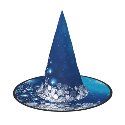 LGHHGY 1 x Halloween-Hut – Blaue Weihnachts-Schneeflocken-Druck, Hexen-Dekoration, Party, Rollenspiel-Zubehör, magische Zauberer-Kappe für Damen, Herren von LGHHGY