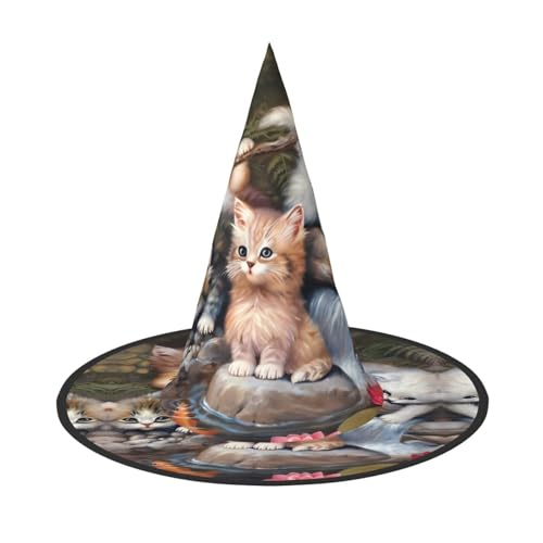LGHHGY 1 x Halloween-Hut – niedliche kleine Katze Druck Hexen Dekor Party Rollenspiel Zubehör Magic Wizard Cap für Frauen Männer LGHHGY 1 x Halloween-Hut – niedliche kleine Katze Druck Hexen Dekor Party Rollenspiel Zubehör Magic Wizard Cap für Frauen Männer von LGHHGY