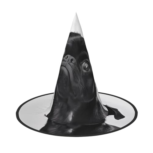 LGHHGY 1PC Halloween Hut - Niedlicher schwarzer Mops Hund Druck Hexen Dekor Party Rollenspiel Zubehör Magic Wizard Cap für Frauen Männer von LGHHGY