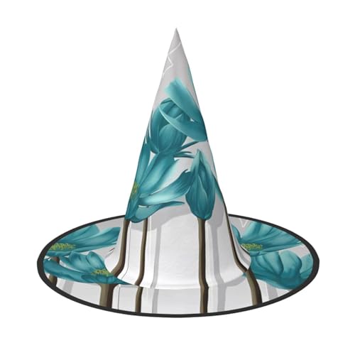 LGHHGY 2 Stück Halloween-Hut – Blaugrün Grau und Weiß Blumendruck Hexen Dekor Party Rollenspiel Zubehör Magische Zauberermütze für Damen und Herren von LGHHGY