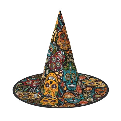 LGHHGY 3 Stück Halloween-Hut – Zuckerschädel-Druck, Hexen-Dekor, Party, Rollenspiel-Zubehör, magische Zauberer-Kappe für Damen, Herren von LGHHGY