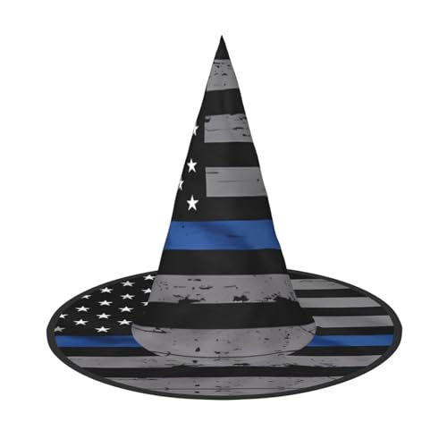 LGHHGY Halloween-Hut – Amerikanische dünne blaue Linienflagge, Druck, Hexen-Dekoration, Party, Rollenspiel-Zubehör, magische Zauberer-Kappe für Damen, Herren, 2 Stück von LGHHGY
