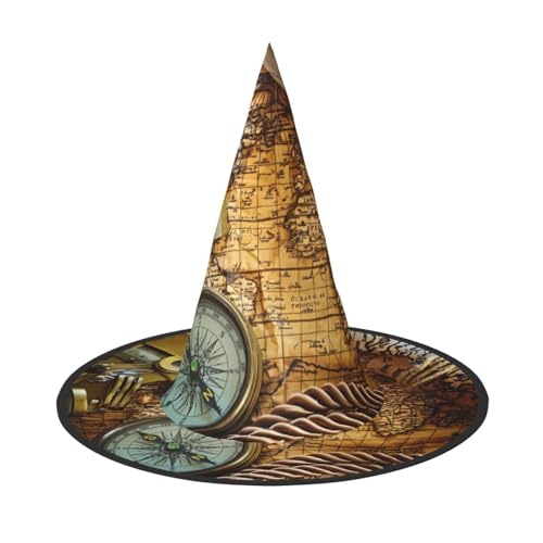 LGHHGY Halloween-Hut – Kompass und alte Weltkarte, Hexen-Dekor, Party, Rollenspiel-Zubehör, magische Zauberer-Kappe für Damen, Herren, 2 Stück von LGHHGY
