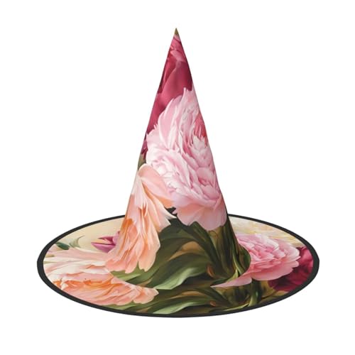 LGHHGY Halloween-Hut – Pfingstrosen, Blumen, Blüte, Druck, Hexen, Dekoration, Party, Rollenspiel-Zubehör, magische Zauberer-Kappe für Damen, Herren, 2 Stück von LGHHGY