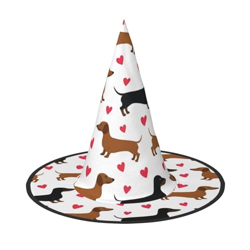 LGHHGY Halloween-Hut – Romantischer Dackel-Druck, Hexen-Dekor, Party, Rollenspiel-Zubehör, magische Zauberer-Kappe für Damen, Herren, 2 Stück von LGHHGY