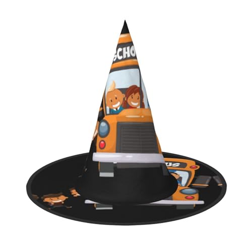 LGHHGY Halloween-Hut – Schulbus-Druck, Hexen-Dekoration, Party, Rollenspiel-Zubehör, magische Zauberer-Kappe für Damen, Herren, 2 Stück von LGHHGY