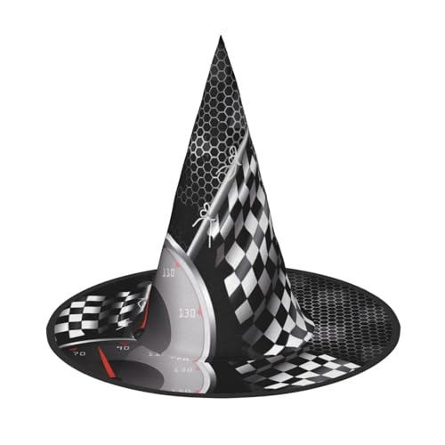LGHHGY Halloween-Hut – karierte Flagge, Renndruck, Hexen-Dekoration, Party, Rollenspiel-Zubehör, magische Zauberer-Kappe für Damen, Herren, 2 Stück von LGHHGY
