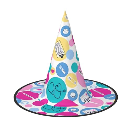 LGHHGY Halloween-Hut – niedlicher Krankenschwester-Druck, Hexen-Dekoration, Party, Rollenspiel-Zubehör, magische Zauberer-Kappe für Damen, Herren, 2 Stück LGHHGY Halloween-Hut – niedlicher Krankenschwester-Druck, Hexen-Dekoration, Party, Rollenspiel-Zubehör, magische Zauberer-Kappe für Damen, Herren, 2 Stück von LGHHGY