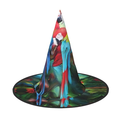 LGHHGY Halloween-Hut – zweifarbige Papageien-Druck, Hexen-Dekoration, Party, Rollenspiel-Zubehör, magische Zauberer-Kappe für Damen, Herren, 3 Stück von LGHHGY