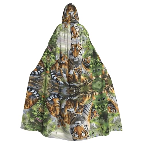 LGHHGY Halloween Kapuzenumhang Kostüm – Unisex Erwachsene Dschungel Tiger Cub Print Umhang für Cosplay, Party und Themenveranstaltungen von LGHHGY