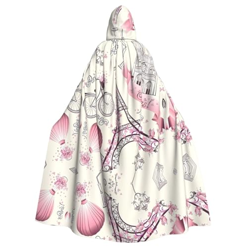 LGHHGY Halloween Kapuzenumhang Kostüm – Unisex Erwachsene Paris Eiffelturm Blumendruck Umhang für Cosplay, Party und Themenveranstaltungen von LGHHGY
