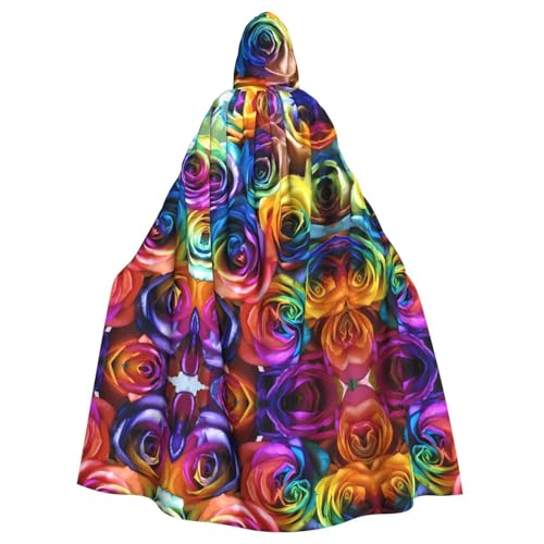 LGHHGY Halloween Kapuzenumhang Kostüm – Unisex Erwachsene Regenbogen Rose Druck Umhang für Cosplay, Party und Themenveranstaltungen von LGHHGY