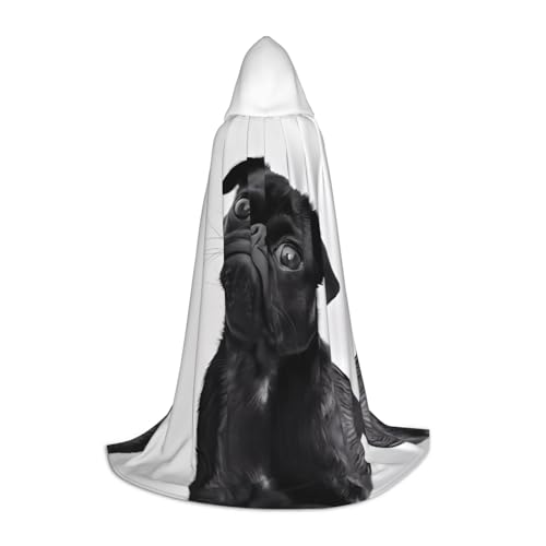 LGHHGY L Unisex Erwachsene Halloween Kapuzenumhang - Niedlicher schwarzer Mops Hund Volldruck Kostüm für Party Karneval Comic Ausstellung von LGHHGY