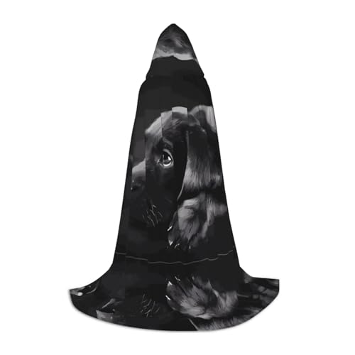 LGHHGY L Unisex Erwachsene Halloween Kapuzenumhang - Schwarzer Labrador Welpe Volldruck Kostüm für Party Karneval Comic Ausstellung von LGHHGY
