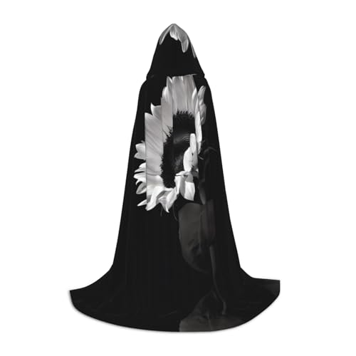 LGHHGY M Unisex Erwachsene Halloween Kapuzen Umhang Sonnenblume Schwarz Grau Volldruck Kostüm für Party Karneval Comic Ausstellung von LGHHGY