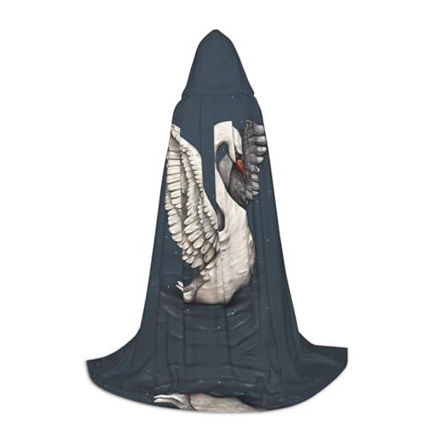 LGHHGY M Unisex Erwachsene Halloween Kapuzenumhang - Schöner weißer Schwan Volldruck Kostüm für Partys, Karneval, Comic Ausstellungen von LGHHGY
