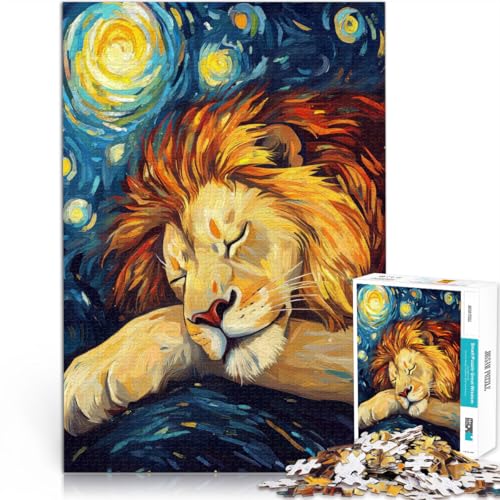 Anspruchsvolles Spiel und Familienspaß Löwe schläft unter Sternennacht 1000 Teenager-Teile-Puzzle 26x38cm Wanddekoration von LGNBTGM