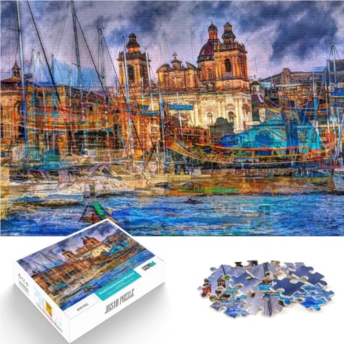 Anspruchsvolles Spiel und Familienspaß Städte Malta Ölgemälde 1000-Teile-Puzzle für Erwachsene 26x38cm Wanddekoration von LGNBTGM