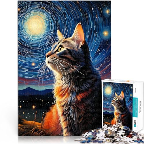 Anspruchsvolles Spiel und Familienspaß Sternennacht-Katzenlandschaft 2000 Teenager-Teile-Puzzle 70x100cm EIN Kunstwerk von LGNBTGM