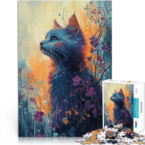 Dekomprimierendes intellektuelles Lernspielzeug Blaue Katze in Blumen Teenager-Puzzles 1000 Teile 70x100cm Gutes Geschenk von LGNBTGM