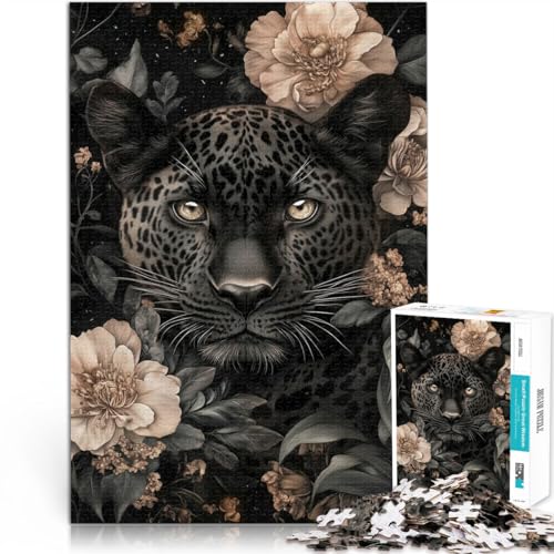 Denkspiel Blumen Schwarz Leopard Puzzle 1000 Teile für Jugendliche 38x52cm Jedes Stück ist einzigartig – Anspruchsvolles Familienspiel für ab 14 Jahren von LGNBTGM