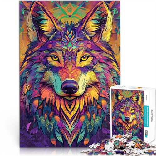 Denkspiel Neon Wolf Puzzle für Erwachsene, 1000 Teile 38x52cm mit vollständig ineinander greifenden, zufällig geformten Teilen für 14+ von LGNBTGM