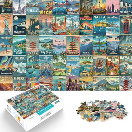 Denkspiel Retro-Plakat-Spleißkunst Puzzle für Erwachsene mit 1000 Teilen 50x75cm Geburtstagsgeschenk, Geschenke ab 14 Jahren Denkspiel Retro-Plakat-Spleißkunst Puzzle für Erwachsene mit 1000 Teilen 50x75cm Geburtstagsgeschenk, Geschenke ab 14 Jahren von LGNBTGM