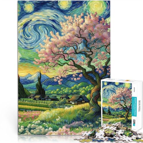 Denkspiel Sakura-Baum im Mondlicht Teenager-Puzzle 1000 Teile 26x38cm Lustige Aktivitäten für zu Hause, Geburtstagsgeschenk, Reisegeschenk, für 14+ von LGNBTGM