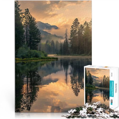 Denkspiel Sonnenaufgang im nebligen Wald am See Puzzle für Erwachsene, 2000 Teile 70x100cm Lernspiel für Geburtstag, Weihnachten für ab 14 Jahren von LGNBTGM