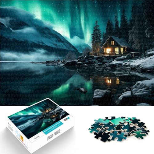 Denkspiel nordische Natur bei Nacht 1000-Teile-Puzzle für Erwachsene 38x52cm mit vollständig ineinander greifenden, zufällig geformten Teilen ab 14 Jahren von LGNBTGM