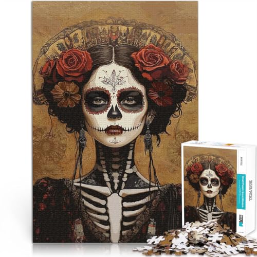 Denksportaufgabe für Schöne Zuckerschädel-Frau 1000-teilige Puzzles für Erwachsene 26x38cm Wohnkunstdekor für ab 14 Jahren von LGNBTGM