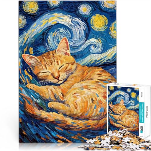 Familienaktivität Katze in der Sternennacht 1000-teilige Puzzles für Teenager 70x100cm Die Liebe zwischen Paaren stärken Geeignet ab 14 Jahren von LGNBTGM