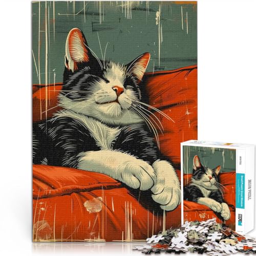 Familienspaß Retro Smoking Katze schlafen Teenager 1000-teiliges Puzzle 26x38cm Tolle Geschenke und Spielzeuge für ab 14 Jahren von LGNBTGM