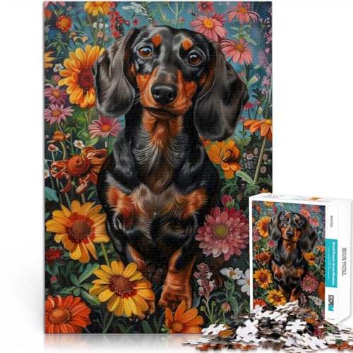 Gehirnintelligenz-Herausforderung süchtig machendes Spielzeug Florales Dackelporträt 1000-teilige Puzzles für Teenager 26x38cm EIN Kunstwerk Gehirnintelligenz-Herausforderung süchtig machendes Spielzeug Florales Dackelporträt 1000-teilige Puzzles für Teenager 26x38cm EIN Kunstwerk von LGNBTGM