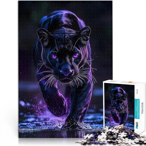 Hands-on-Spiel Schwarzer Panther mit leuchtenden Augen 1000-Teile-Puzzle für Teenager 70x100cm Geeignet für die Schreibtischdekoration für 14+ von LGNBTGM