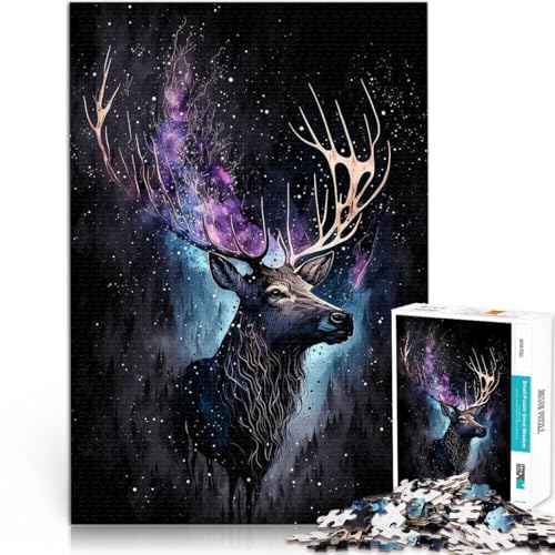 Herausfordernd Schwierig Farbe Hirsch in der Nacht 1000-teiliges Puzzle für Teenager 26x38cm Für Paare geeignet für ab 14 Jahren von LGNBTGM