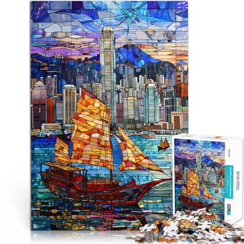 Intellektuelles Spiel Sonnenuntergang im Hafen von Hongkong Puzzle für Erwachsene mit 1000 Teilen 26x38cm Tolles Geschenk für Spiele für und ab 14 Jahren von LGNBTGM
