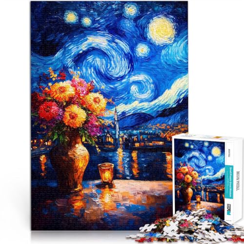 Interessante Stressreduzierung Sternennacht Blumen 1000-teiliges Puzzle für Erwachsene 38x52cm Heimdekoration Spielzeug ab 14 Jahren von LGNBTGM