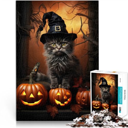 Lernspiel-Herausforderungsspielzeug Halloween Katze - Katzenphantom Puzzle für Erwachsene 1000 Teile 26x38cm Wanddekoration von LGNBTGM
