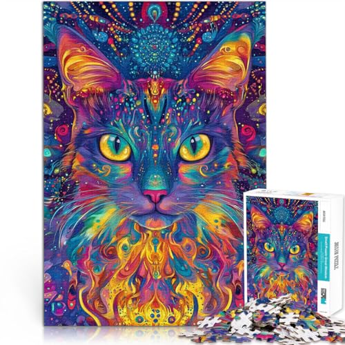 Lernspiel-Herausforderungsspielzeug Psychedelische Katze abstrakt Teenager 1000-teiliges Puzzle 26x38cm Tolles Geschenk für Spiele von LGNBTGM
