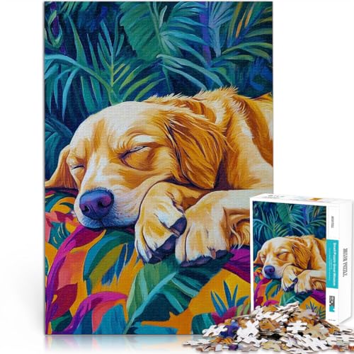 Lernspiel-Herausforderungsspielzeug Schlafender Golden Retriever Puzzle 1000 Teile für Teenager 26x38cm für Heimdekoration von LGNBTGM