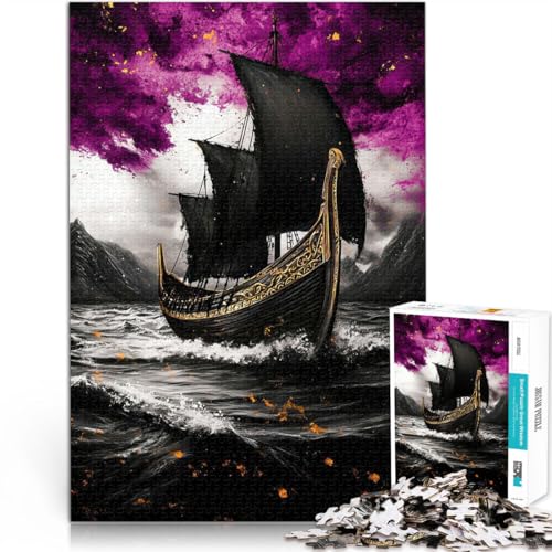 Lernspiel-Herausforderungsspielzeug Schwarzes Wikingerschiff auf stürmischer See Puzzle für Jugendliche 2000 Teile 70x100cm EIN Kunstwerk von LGNBTGM