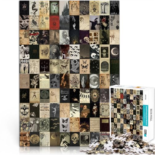 Lernspiele Heimdekoration Retro-dunkle Collage 1000-Teile-Puzzle für Erwachsene 26x38cm Lernspiel für Geburtstag, Weihnachten ab 14 Jahren von LGNBTGM